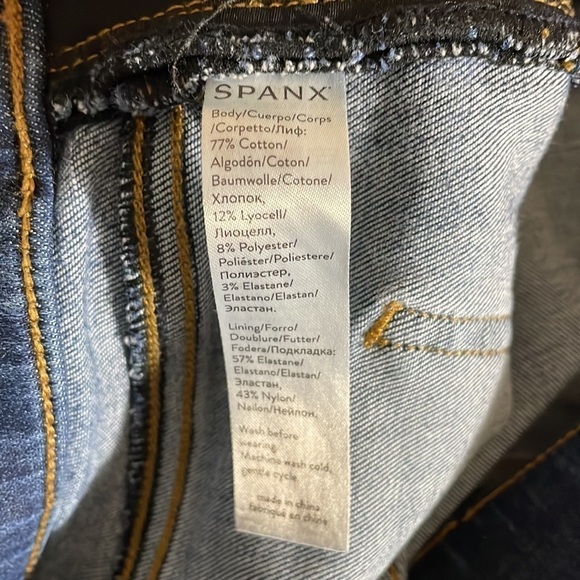 Spanx Jeans Pants Legging Skinny Raw Hem Blue Denim Preppy Stretch Distressed - Picture 7 of 9